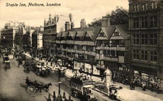 London, Holborn area, Staple Inn; high traffic with autobus