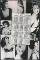 1971 Kártyanaptár színésznők kisméretű képeivel, 9,5x6 cm