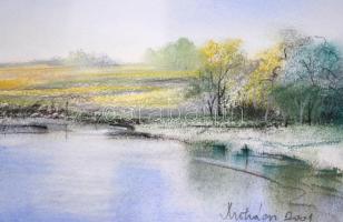 Mohácsi jelzéssel: Alföldi táj. Pasztell, papír, üvegezett keretben, 43×55 cm