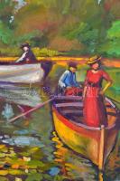 Balla jelzéssel: Csónakázók.  Olaj, vászon, keretben, 57×80 cm