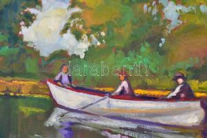 Balla jelzéssel: Csónakázók.  Olaj, vászon, keretben, 57×80 cm