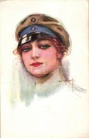 German lady soldier, Italian art postcard, P.F.B. Nr. 3892/3. s: Usabal  (EB)