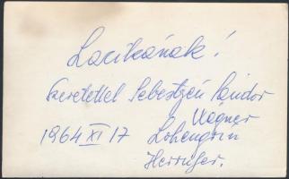1964 Sebestyén Sándor (1920-) bariton aláírása az őt ábrázoló fotó hátoldalán