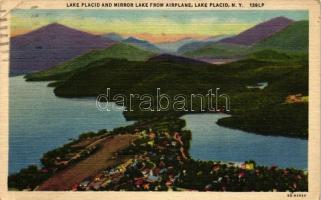 Lake Placid, New York; Placid and Mirror Lakes from Airplane / aerial view (EB)