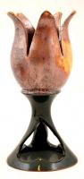 Szív alakú tálka és tulipán formájú mécsestartó, mázas kerámia, jelzés nélkül,  m:19,5 cm, 12×13 cm