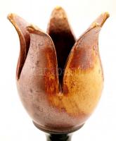 Szív alakú tálka és tulipán formájú mécsestartó, mázas kerámia, jelzés nélkül,  m:19,5 cm, 12×13 cm