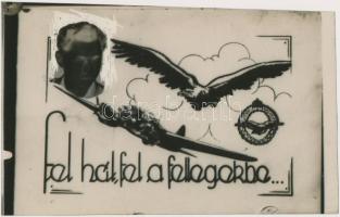 "Fel hát, fel a fellegekbe, harcolni fel fiúk!" - 2 db repülős rajzot ábrázoló fotónegatív...