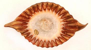 Dekoratív kínáló, festett üveg, alabástrom talapzat, jó állapotban, jelzett (Creazioni Dory), m:9,5 ...