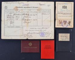 1941-84 Vegyes okmány tétel: Munkakönyv, tagsági könyv, Tanácstag-igazolvány, stb, 5db