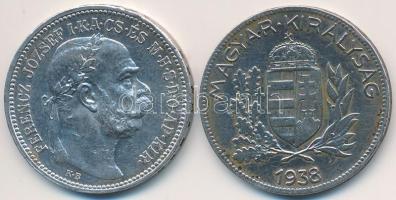 1915KB 1K Ag "Ferenc József" + 1938. 1P Ag T:2 kis ph.