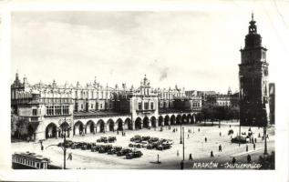 Kraków, Sukiennice / main square, Kraków Cloth Hall, automobiles, tram (EB)