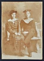 cca 1910-20 Hadihajón szolgáló matróz egyenruhában, keményhátú fotó, 14x11cm