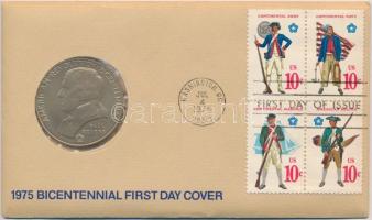 Amerikai Egyesült Államok 1975. Paul Revere aranyozott emlékérem érmés bélyeges borítékon elsőnapi bélyegzővel (38mm) T:1  USA 1975. Bicentennial - Paul Revere gilt medallion on coin letter with stamps FDC cover (38mm) C:UNC