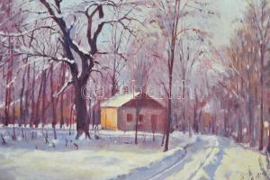 Szojka Jenő: Magányos ház. Olaj, karton, keretben, 31×42 cm