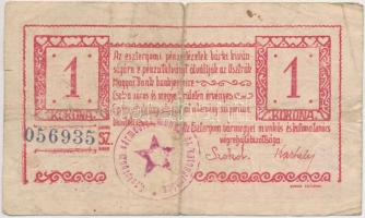 Esztergom 1919. 1K "Esztergomi Pénzintézetek Utalványa" felülbélyegzett T:III-