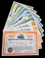 Amerikai Egyesült Államok 1969-1978. 10db klf részvény perforációval, bélyegzésekkel, lyukasztással ...