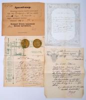 Vegyes papírrégiség tétel. Okmányok, reklámnyomtatványok, kimutatások, levelek stb. vegyesen, összes...