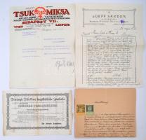 Vegyes papírrégiség tétel. Okmányok, reklámnyomtatványok, kimutatások, levelek stb. vegyesen, összes...