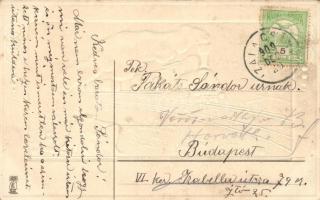 Boldog új évet! 2 db dombornyomású mozdonyos litho üdvözlőlap / 2 Embossed litho greeting cards with...