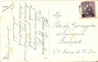 4 db érdekes, régi grafikai képeslap vegyes minőségben /  4 interesting pre-1945 art postcards, mixe...