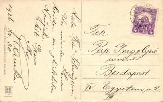 4 db érdekes, régi grafikai képeslap vegyes minőségben /  4 interesting pre-1945 art postcards, mixe...