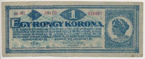 1920. 1K "EGY RONGY KORONA", betoldással, ragasztva T:III