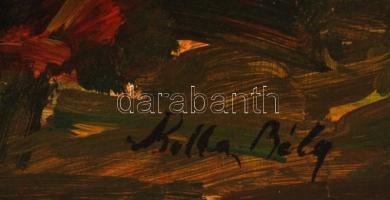 Balla jelzéssel: Olvasó nő a parkban.  Olaj, farost, 43×48 cm