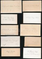 cca 1850-1900 Nemesi névjegyek, 15db, (Andrássy, Festetics, Mariassy, Gyulai, stb.) kartonra ragasztva