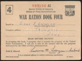 Amerikai Egyesült Államok 1943. "Háborús fejadag füzet" kitöltött, különböző kuponokkal T:II- USA 1943. "War ration book four" signed and with coupons C:VF