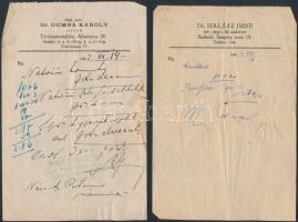 1939-1942 4 db különböző orvosi recept(Budapest, Mezőtúr, Szolnok, Törökszentmiklós)