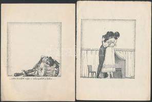 Biczó Tamás grafikáinak nyomata, 3 db, jelzettek a nyomaton, 8x8 cm