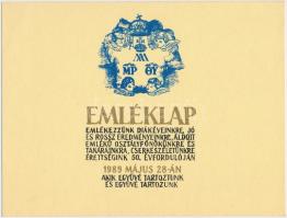 1984, 1989 2 db emléklap a Budapesti Piarista Gimnáziumból, Biczó Tamás grafikus hagyatékából, aláír...