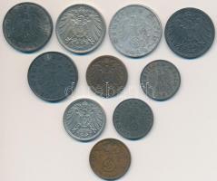 Német Birodalom 1899. 1pf Cu + 1908. 10pf Cu-Ni + 1909. 5pf Cu-Ni + 1917. 10pf Zn + Német 3. Birodal...