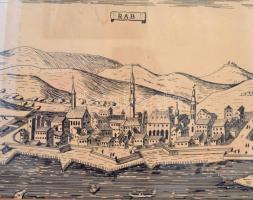 Jelzés nélkül: Győr. Tus, papír, üvegezett keretben, 28×55 cm