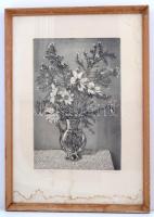 Gaál Domonkos (1940-2009): Virágok. Rézkarc, papír, jelzett, üvegezett keretben, 39×26 cm