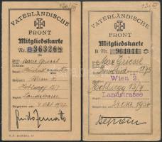 1934-37 Az osztrák Hazafias Front (Vaterländische Front, VF) tagsági igazolványai, 2 db.