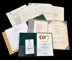 8db vegyes szocialista és későbbi kitüntetést adományozó okirat, igazolvány, levél, közte 1994. "Pedagógus Szolgálati Emlékérem" adományozói okirata