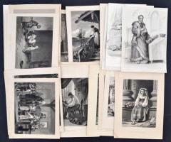 Vegyes nyomatok régi metszetekről, különböző méretben és minőségben, 32db, cca 22x15cm és 25x20cm kö...