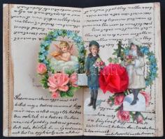 Ún. zárható levelezőlap. Három dimenziós, kinyitható litho művész képeslap / 3D mechanical folding c...