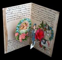 Ún. zárható levelezőlap. Három dimenziós, kinyitható litho művész képeslap / 3D mechanical folding c...