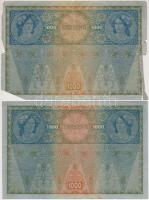 1902. 1000K (4x) mindnél "DEUTSCHÖSTERREICH" felülbélyegzés, mindkét oldal német és hátlap...