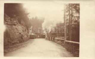 Világháborús magyar katonák erdei vasútnál / K.u.K. Hungarian soldiers by a forest railroad, photo