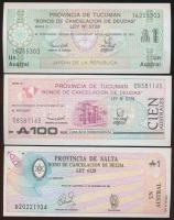 Argentína 1987-1991. 1A-100A (5x) közte "Provincia de Tucuman", "Provincia de Salta" T:I,I- Argentina 1987-1991. 1 Austral - 100 Australes (5x) including "Provincia Tucuman", Provincia de Salta" C:UNC,AU