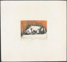 Váczi András(1967-): Orrszarvú. Rézkarc, papír, jelzett, 6x8,5 cm