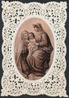 cca 1880-1900 Csipke szentkép, hibátlan, 8x6cm