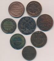 8db-os vegyes magyar és külföldi rézpénz tétel, főleg magyar verdejűek, közte 1812S 1kr Cu, 1762P 1k...