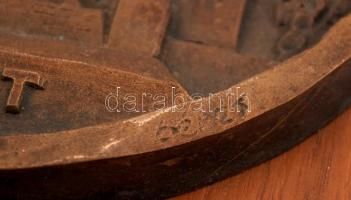 Béres János (1954-): Budapest fali plakett. Bronz, fára ragasztva, jelzett, d:15,5 cm