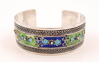 Tűzzománccal díszített ezüst(Ag) karkötő, kis hiánnyal, jelzett, br: 39,5 g