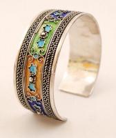 Tűzzománccal díszített ezüst(Ag) karkötő, kis hiánnyal, jelzett, br: 39,5 g