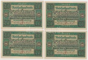 Németország / Weimari Köztársaság 1920. 10M (4x) sorszámkövetők T:I Germany / Weimar Republic 1920. 10 Mark (4x) sequential serials C:UNC